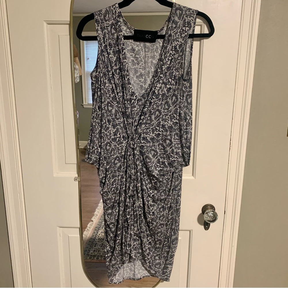Thakoon Addition Tie Front Grey Print Dress